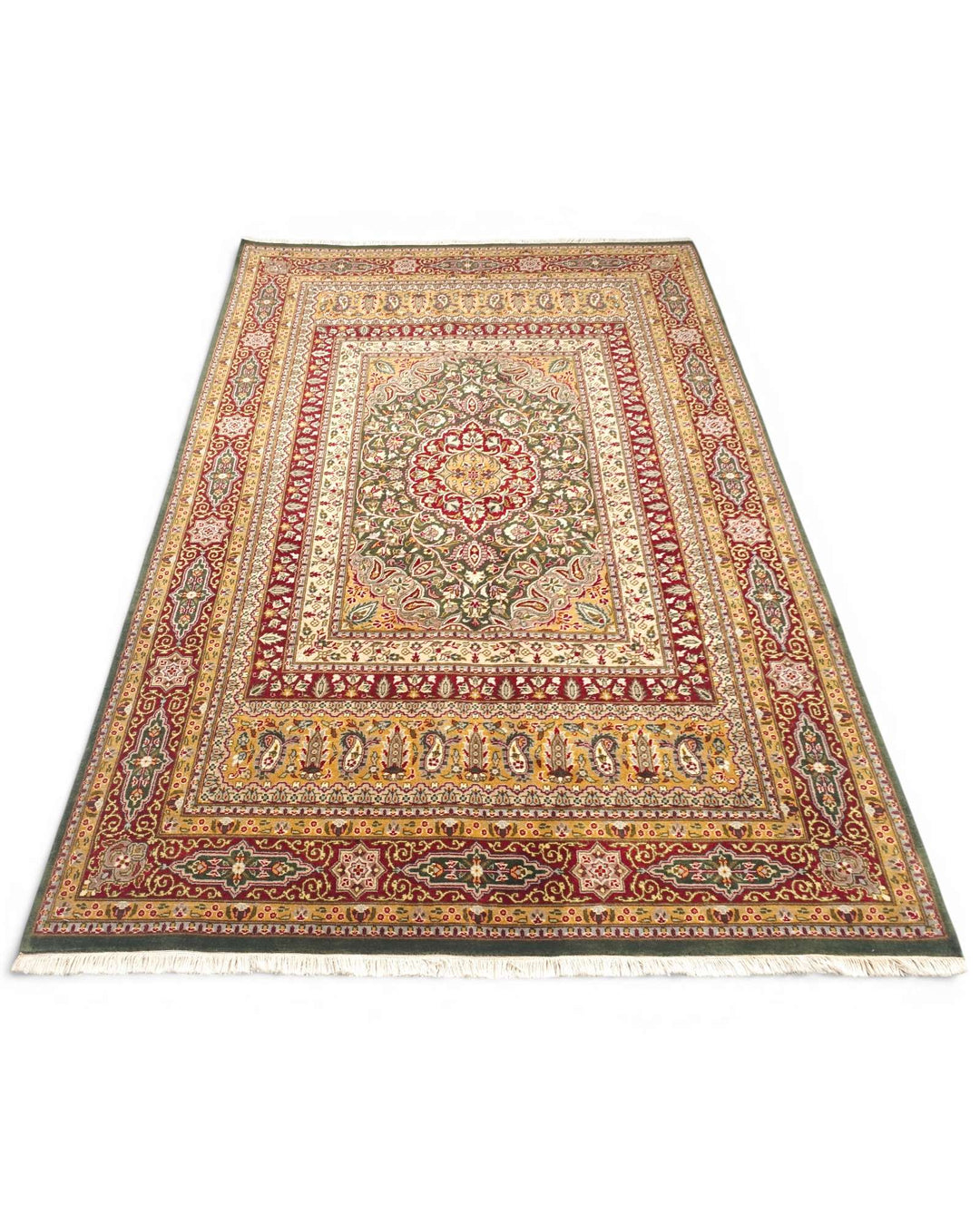 Emerald Tabriz rug, Pakistani double-knot weave