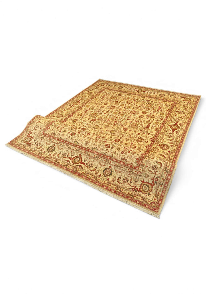 One-of-a-kind gold and red floral vine Pakistani rug