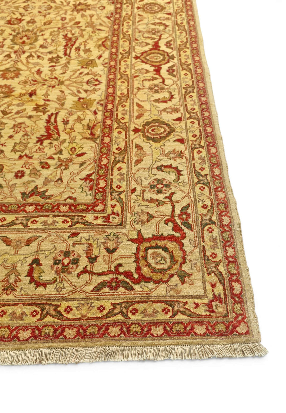 Hand-knotted gold rug with red Afshan floral vine