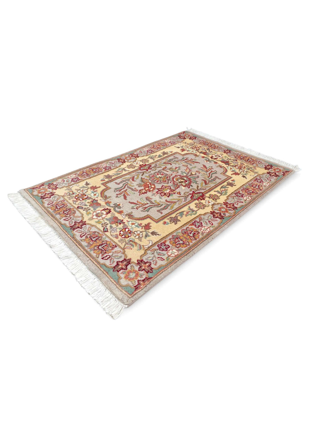 Gold grey rug 62×96cm, entrance mat size, Aubusson design