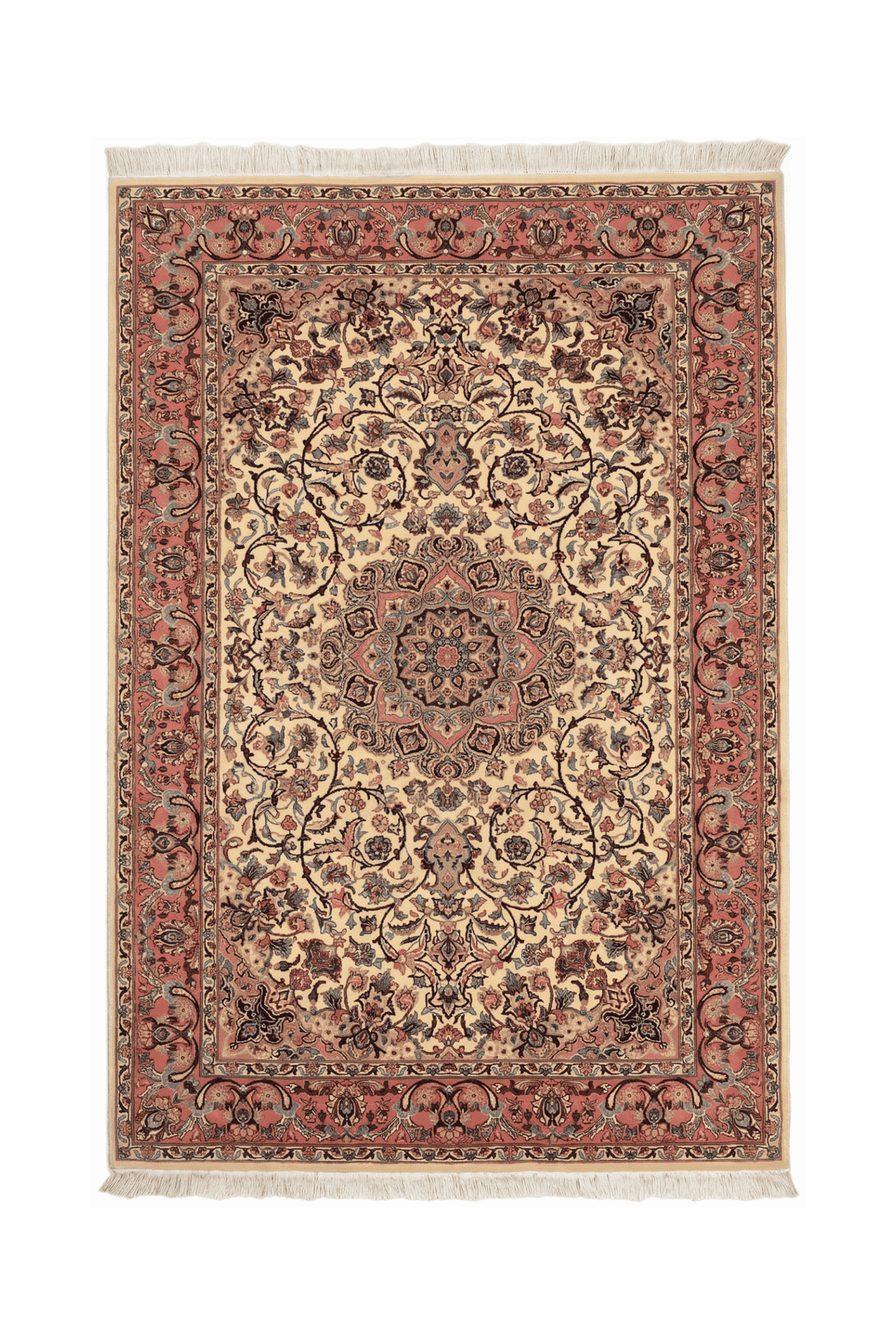 Rose and ivory medallion Tabriz rug, hand-knotted Pakistani wool
