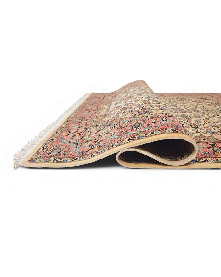 Rose and ivory medallion Tabriz hand-knotted rug