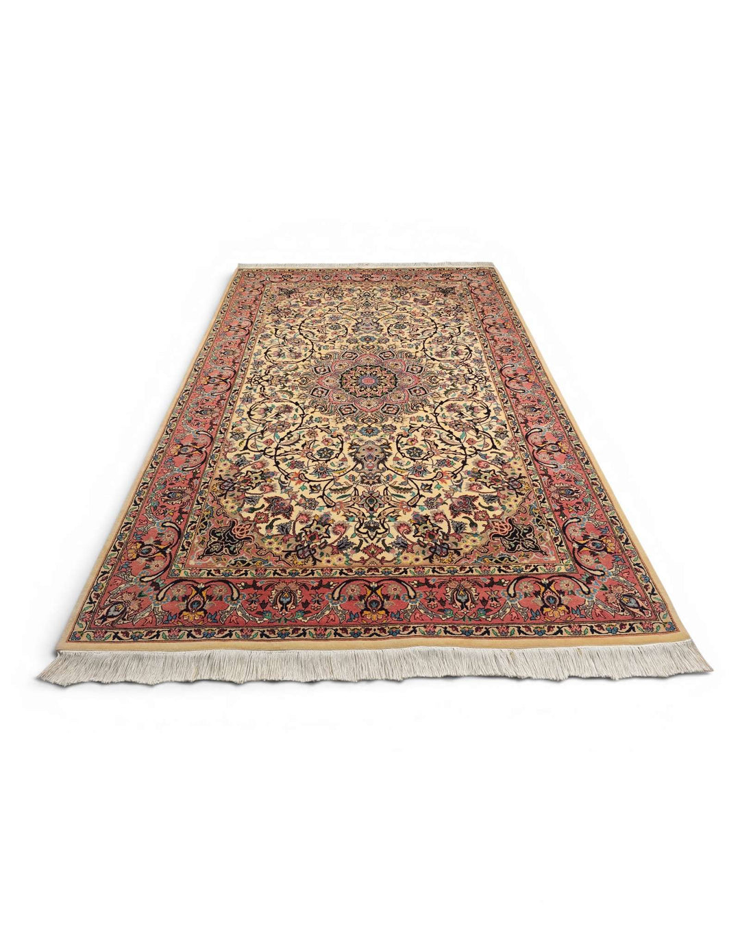 Rose ivory Tabriz rug, Pakistani double-knot weave
