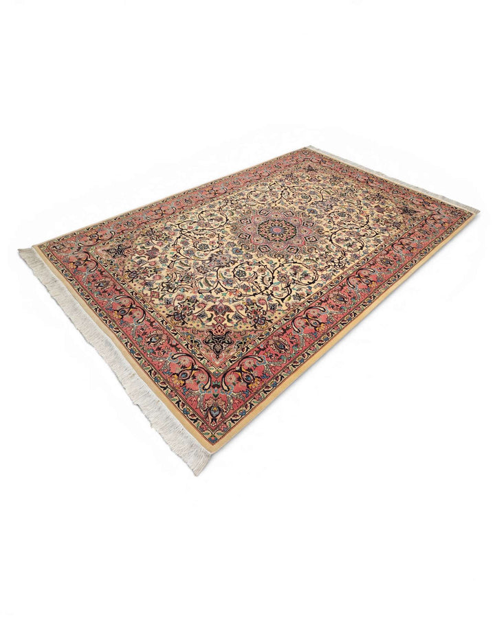 One-of-a-kind rose and ivory medallion Pakistani rug