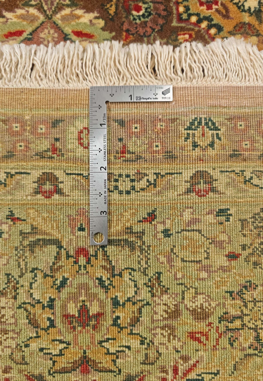 Gold and sage Afshan floral rug, hand-knotted Pakistani wool
