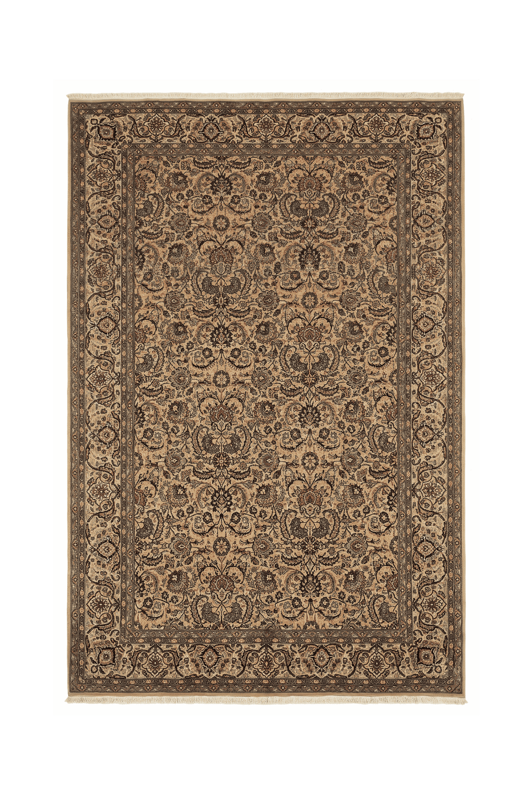 Gold and teal floral vine rug, 185×273cm, about 3 tatami