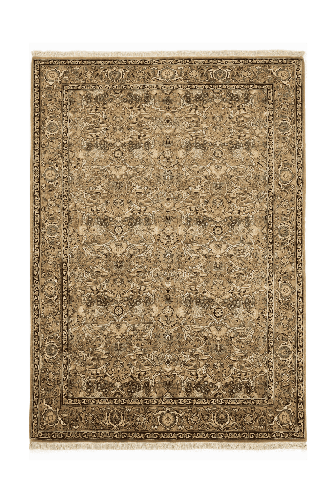Sage and gold all-over Herati rug, hand-knotted Pakistani wool