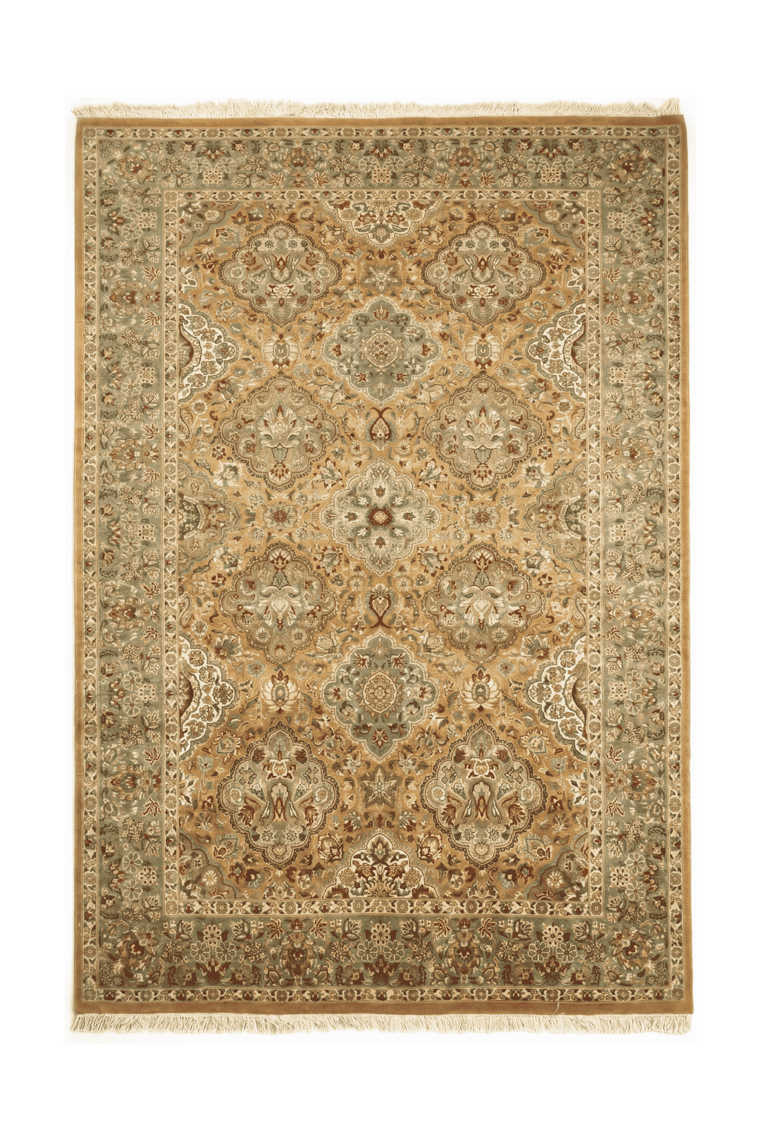 Honey and sage garden panel rug, hand-knotted Pakistani wool