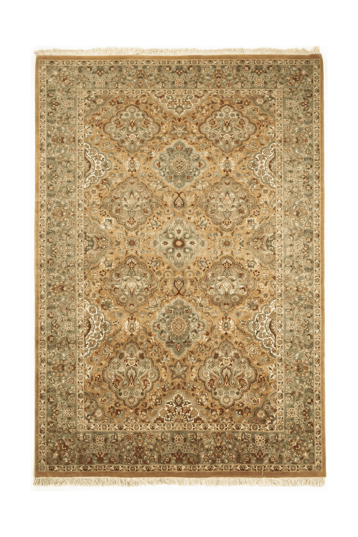 Honey and sage garden panel rug, hand-knotted Pakistani wool