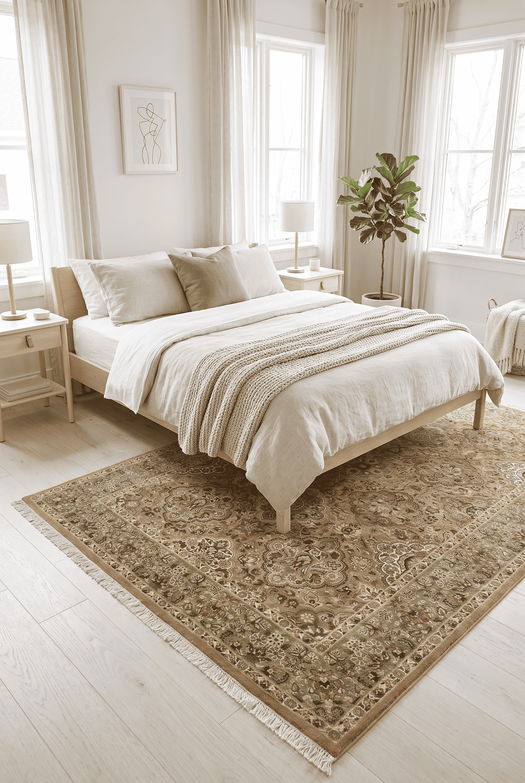 Hand-knotted wool pile of honey sage garden rug