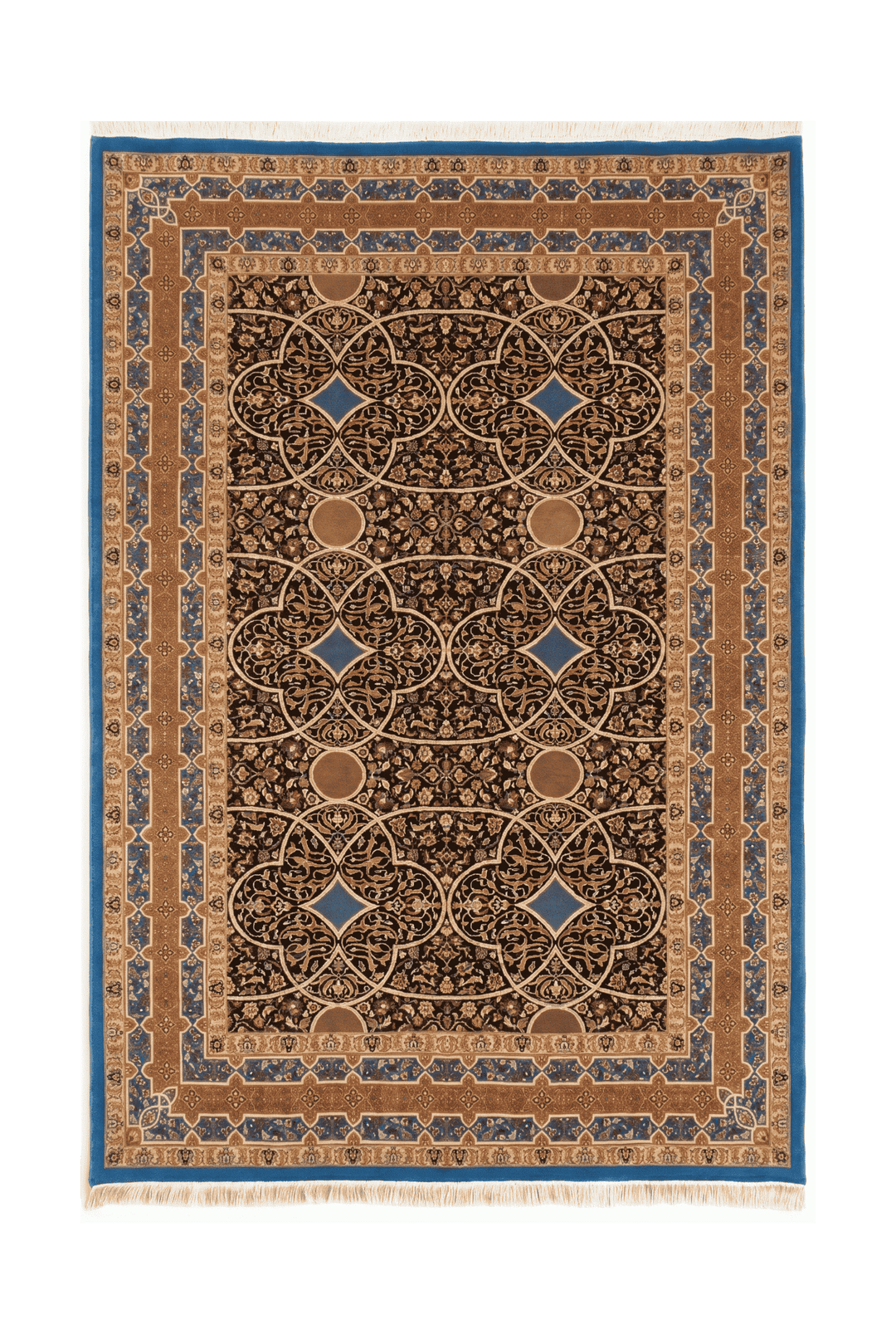 Deep lapis blue arabesque lattice rug, hand-knotted Pakistani wool