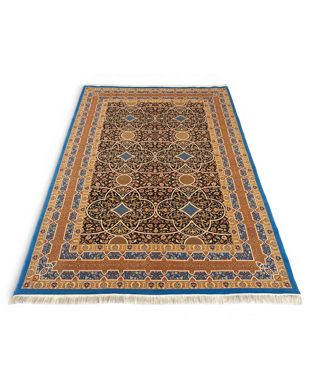 Lapis blue arabesque rug, Pakistani double-knot weave