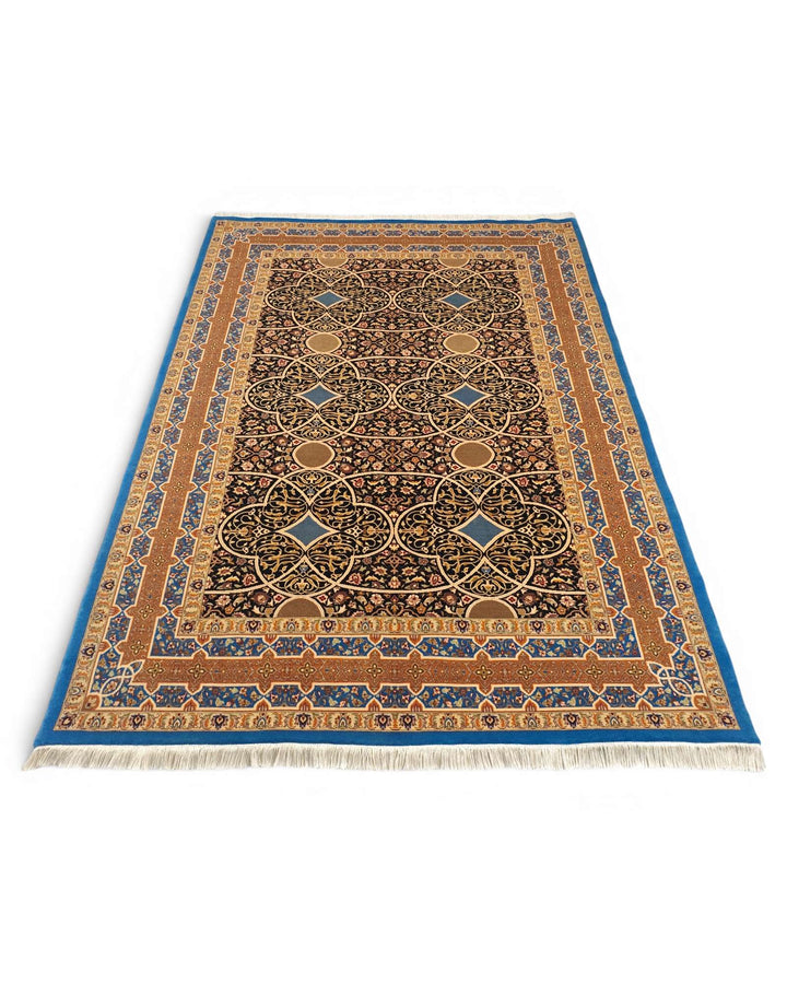 Lapis blue arabesque rug, Pakistani double-knot weave