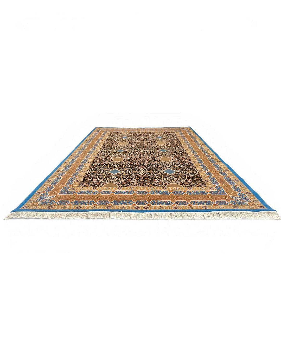 Corner of lapis arabesque Pakistani double-knot rug