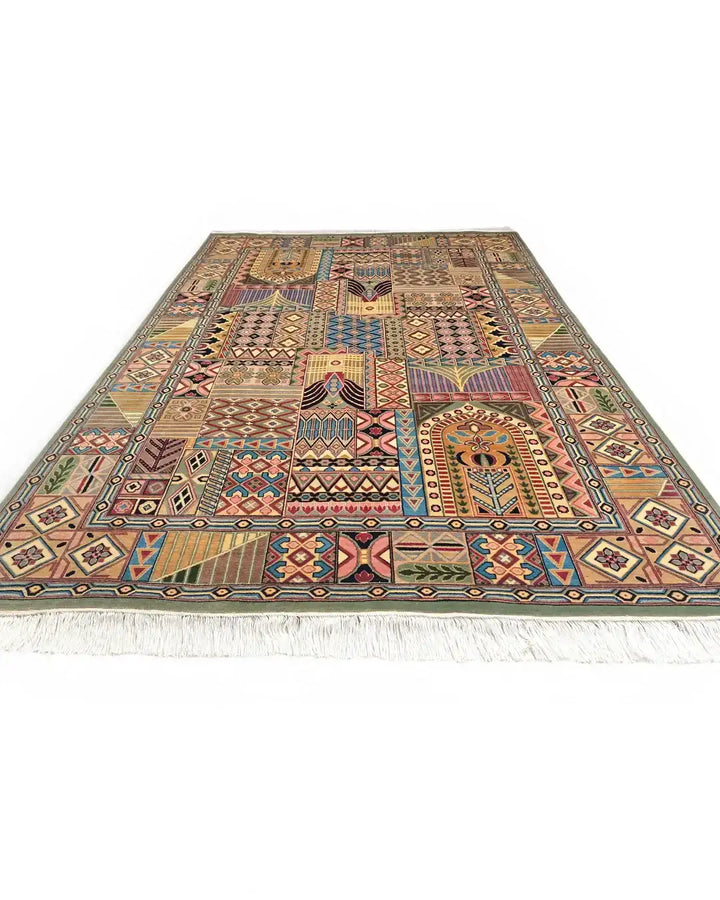 Bakhtiari garden panel patchwork hand-knotted Pakistani rug