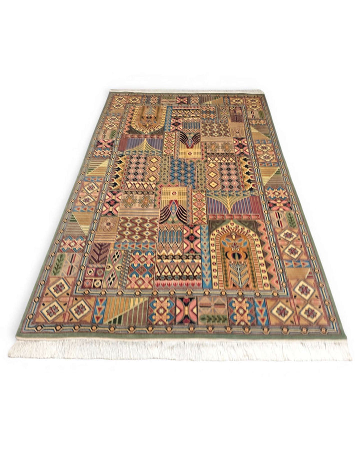 Hand-knotted wool pile of Bakhtiari garden panel rug