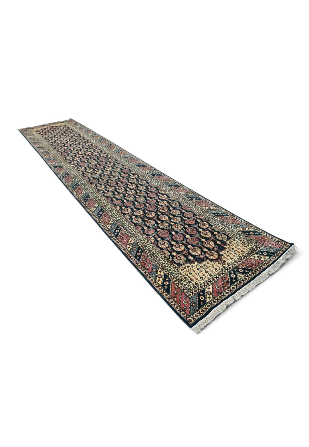 Navy dusty rose Hereke runner 81×368cm, Pakistani craftsmanship
