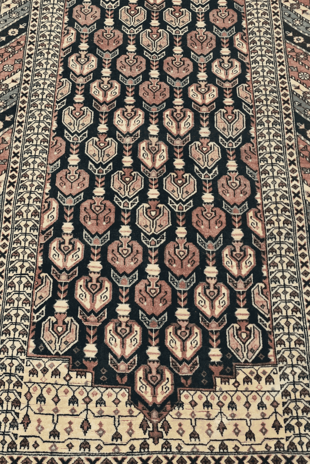 Hand-knotted navy runner with Hereke all-over floral field