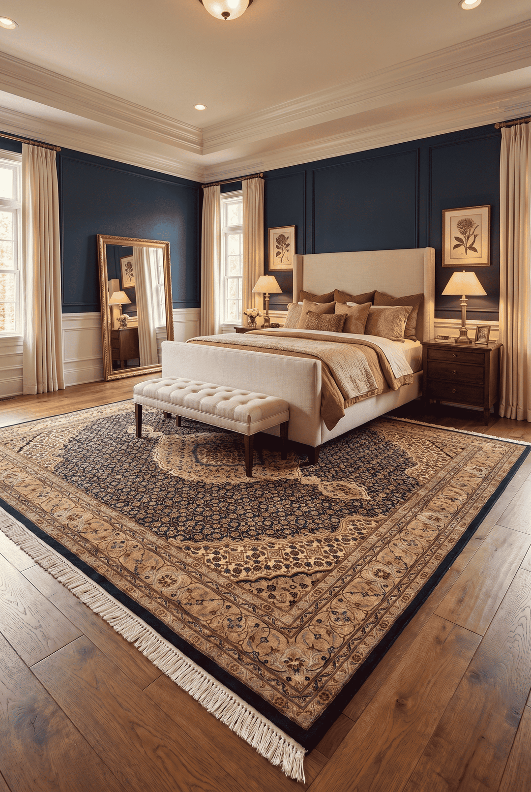 Border detail of rose mahi hand-knotted double-knot rug