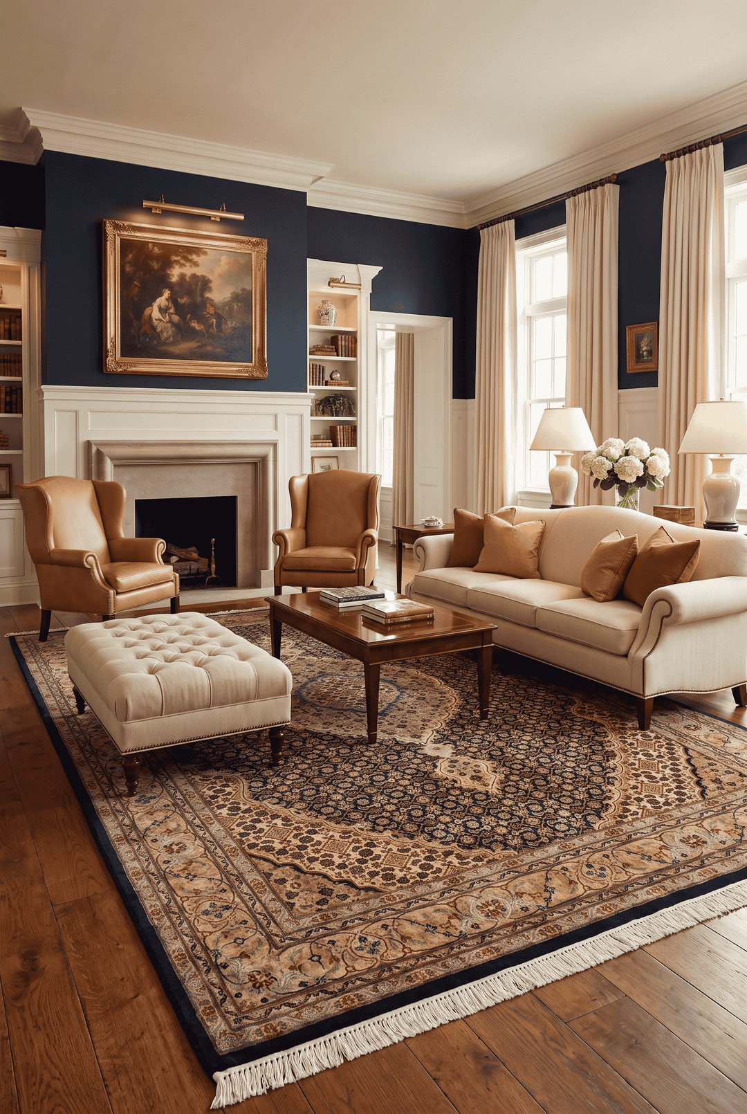 Hand-knotted wool pile of rose mahi Tabriz rug