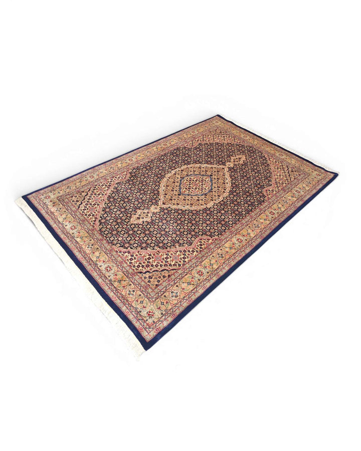 Hand-knotted rose rug with mahi Tabriz medallion