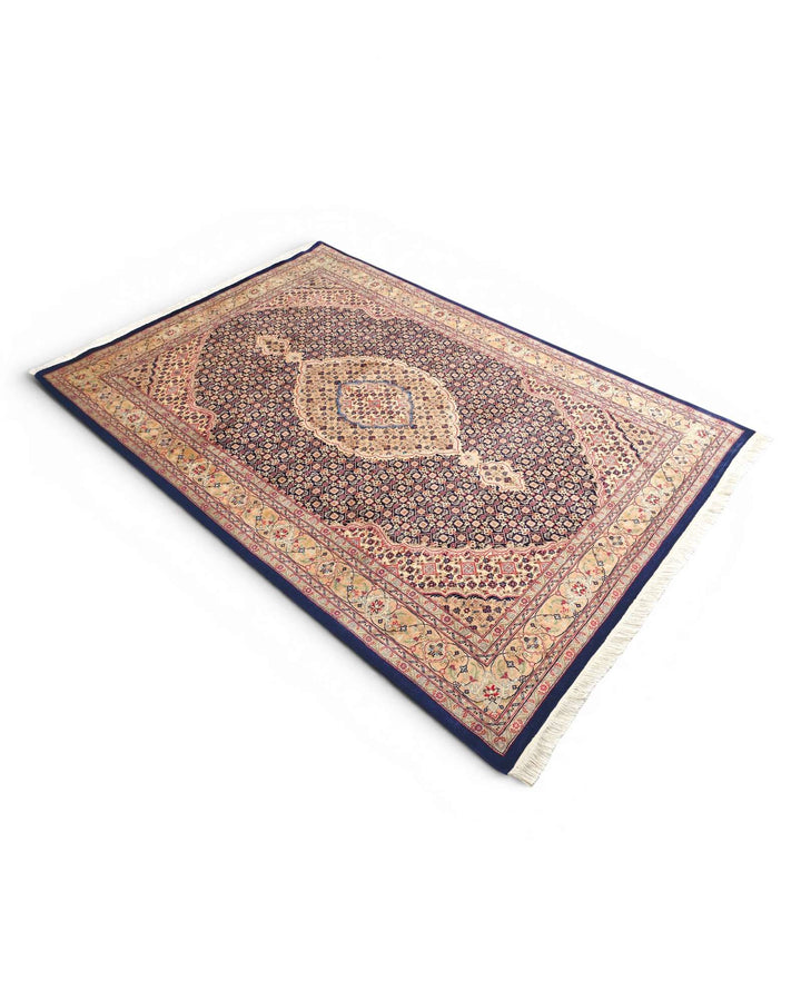 Fringe of rose mahi Tabriz hand-knotted rug