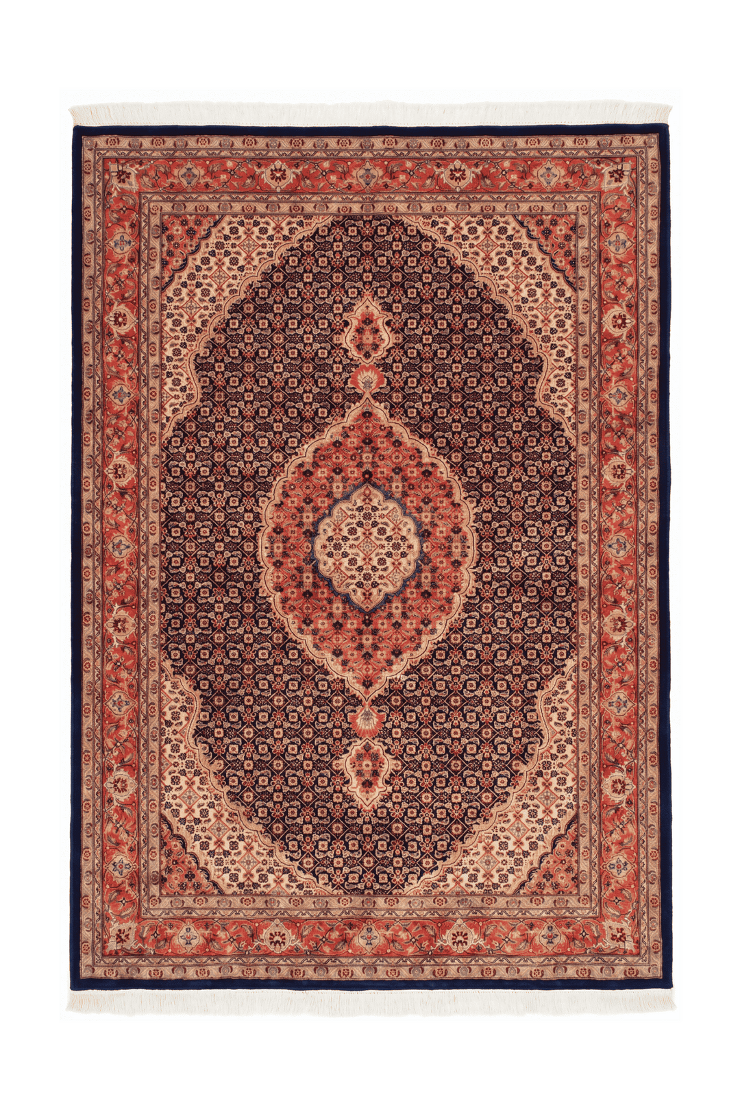 Navy mahi Herati medallion rug, hand-knotted Pakistani wool