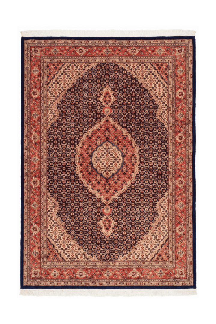 Navy mahi Herati medallion rug, hand-knotted Pakistani wool