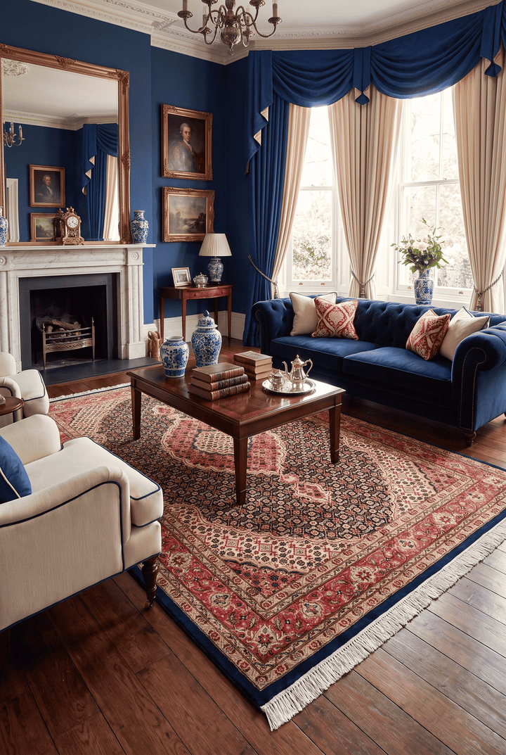 Border detail of navy mahi hand-knotted double-knot rug