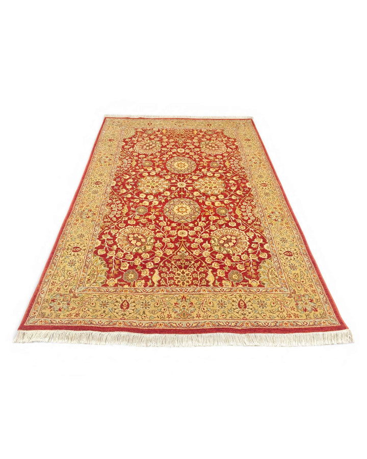 Hand-knotted wool pile of pomegranate gold Tabriz rug