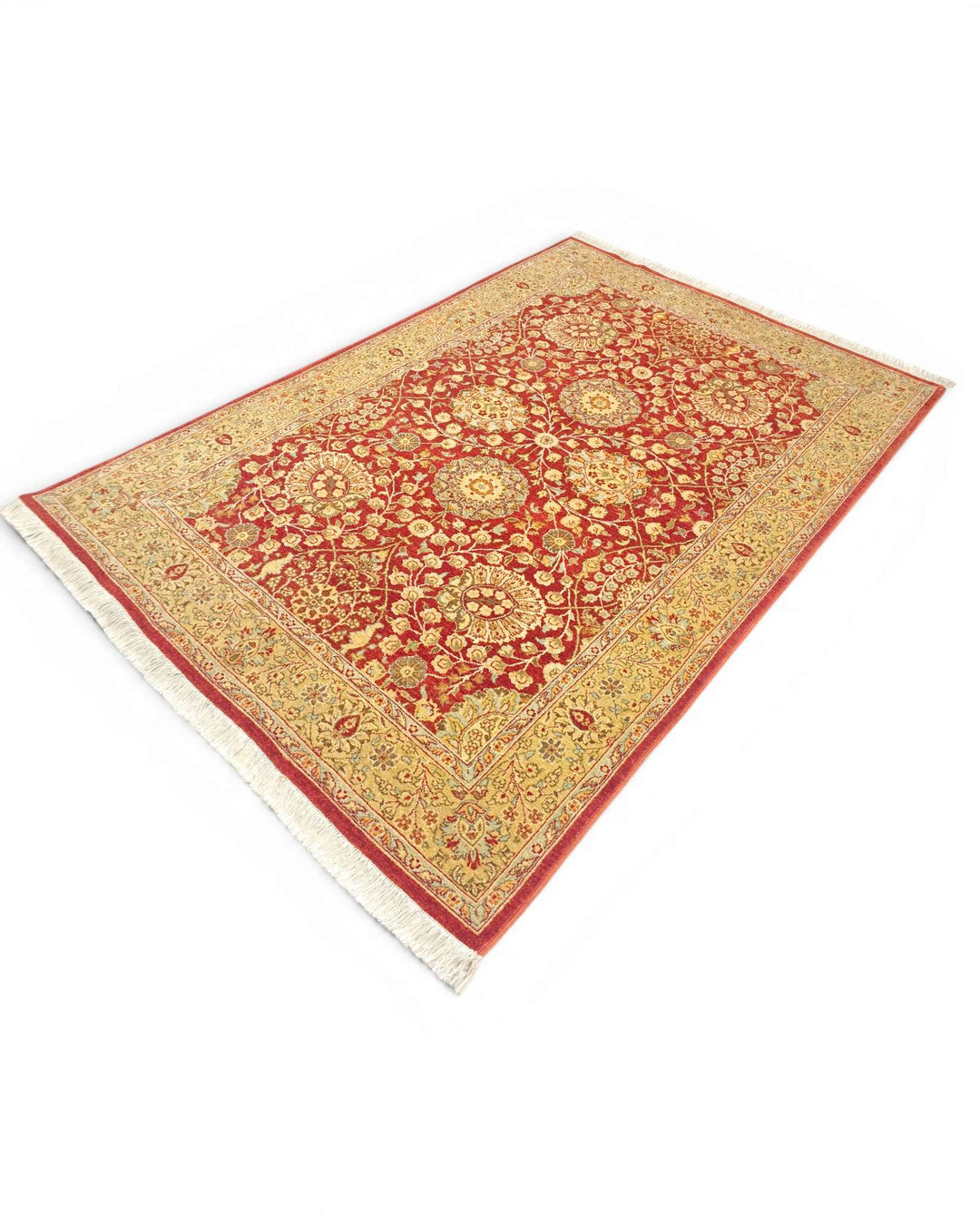 Pomegranate gold Tabriz rug, Pakistani double-knot weave