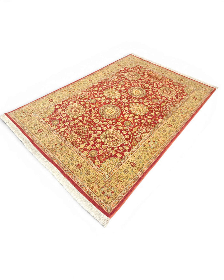 Pomegranate gold Tabriz rug, Pakistani double-knot weave