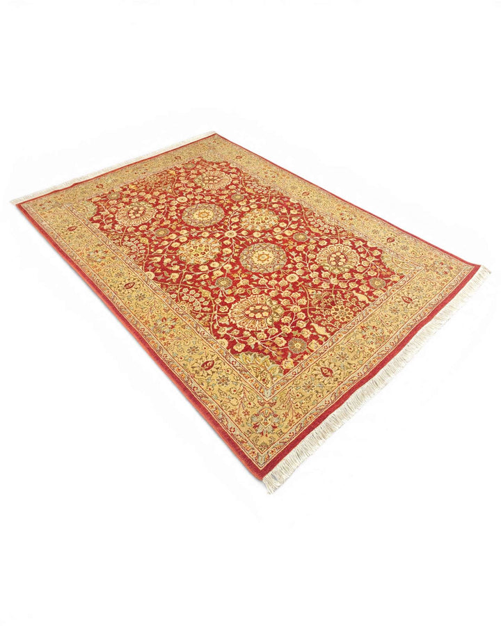 One-of-a-kind pomegranate red and gold Tabriz Pakistani rug