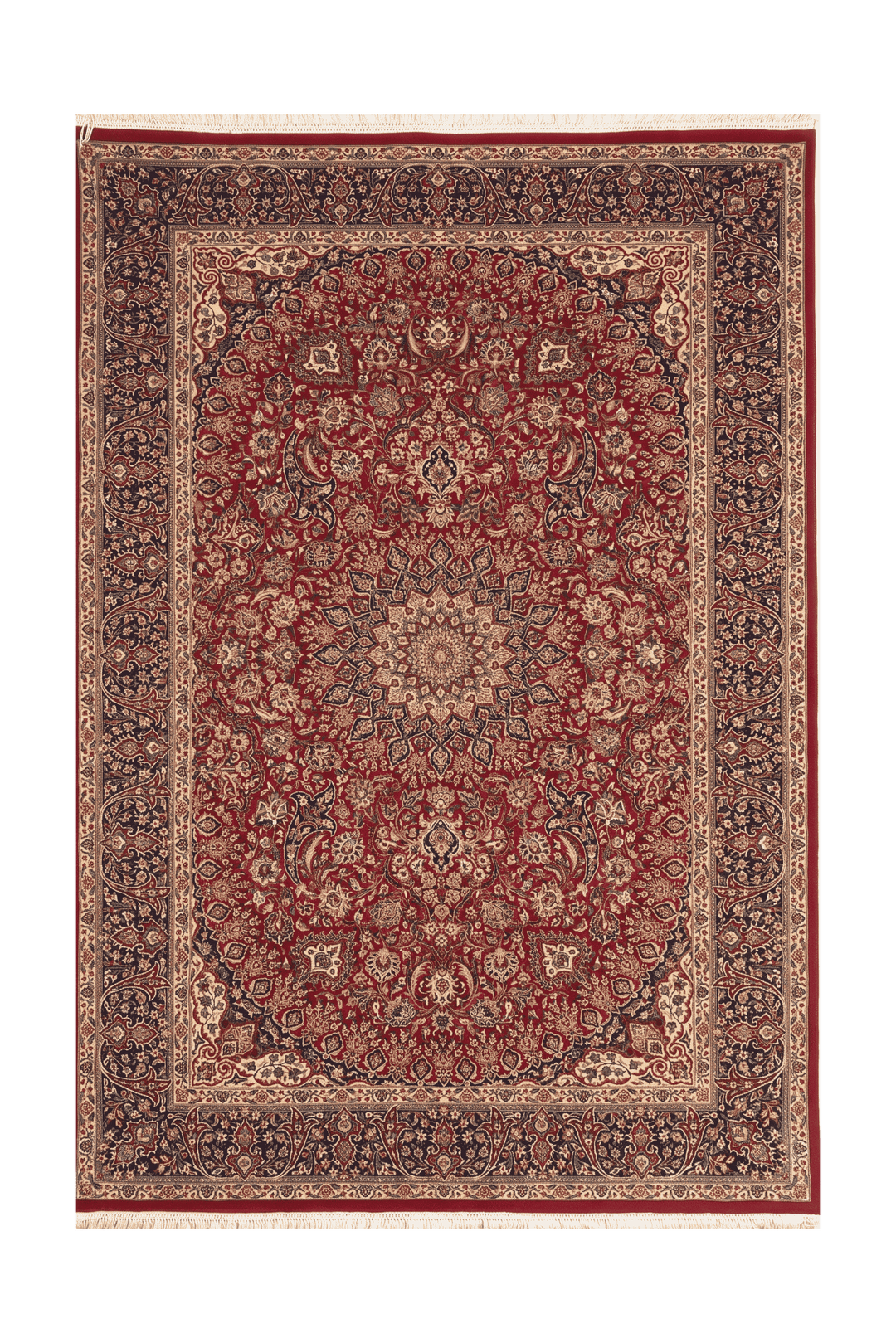 Garnet and navy medallion Tabriz rug, hand-knotted Pakistani wool