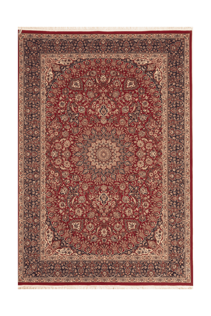 Garnet and navy medallion Tabriz rug, hand-knotted Pakistani wool