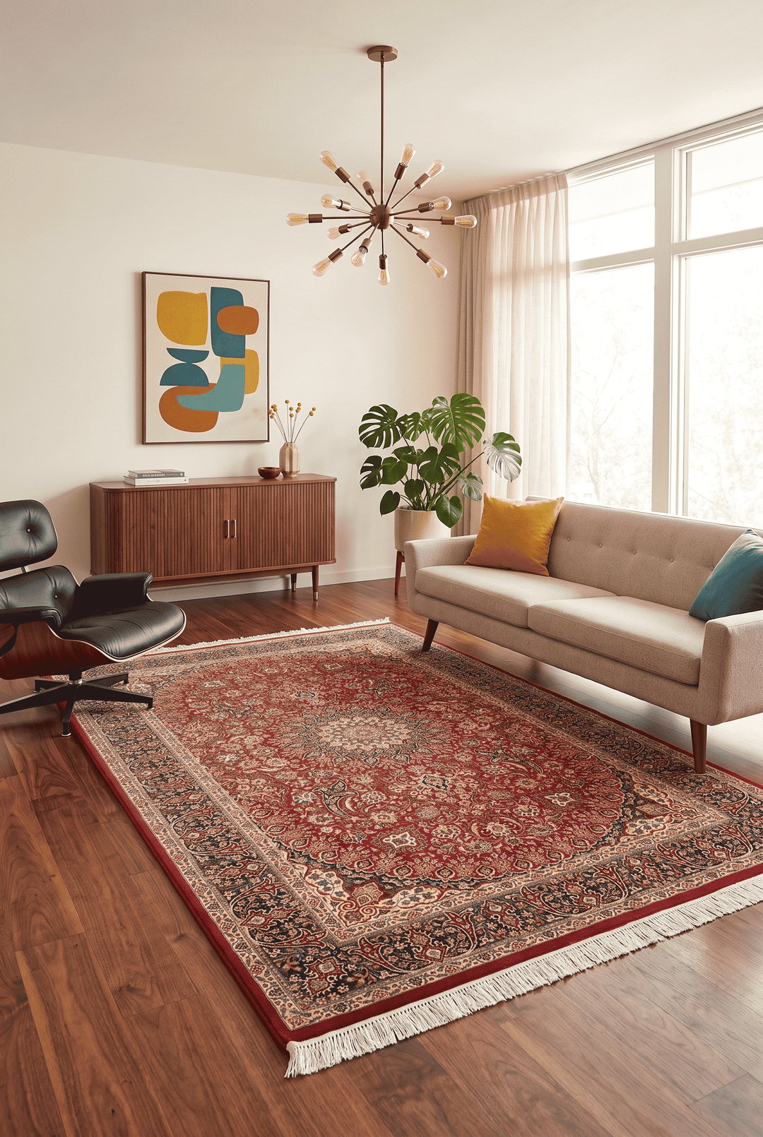 Border detail of garnet navy hand-knotted double-knot rug