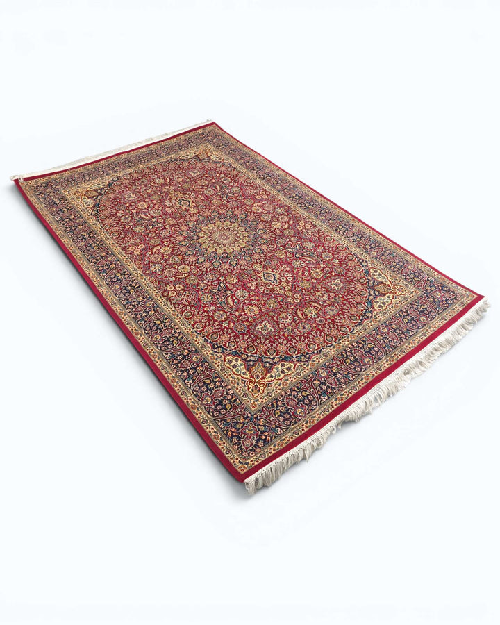 One-of-a-kind garnet and navy medallion Pakistani rug