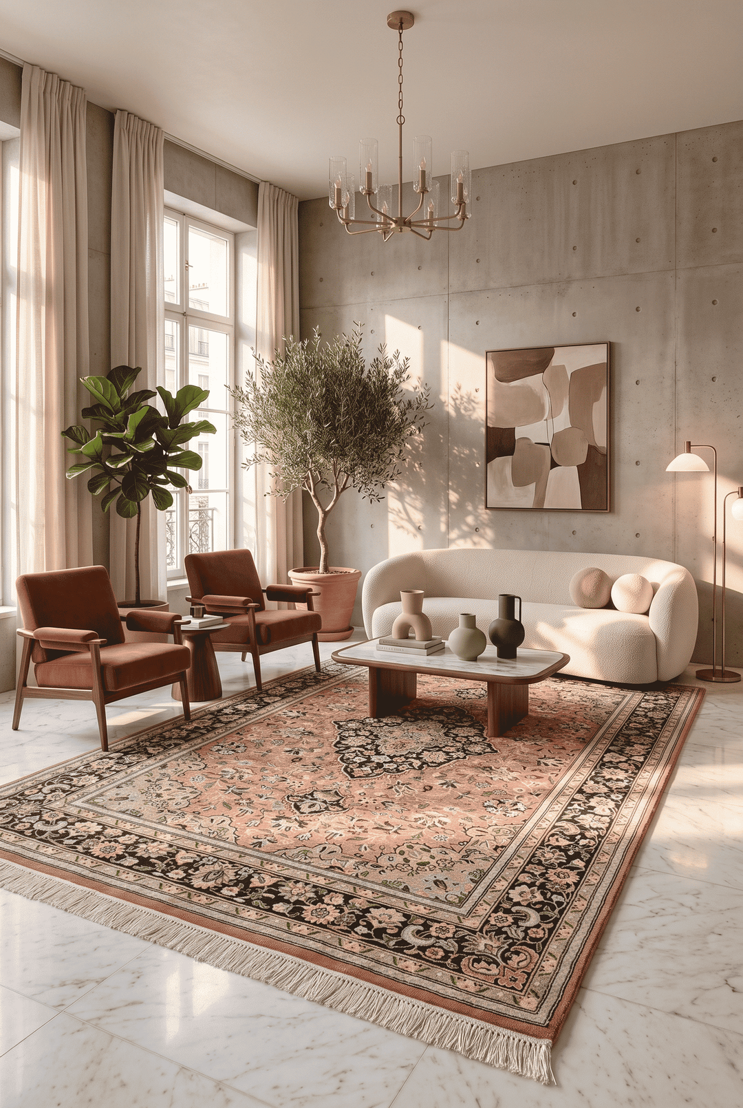 Border detail of rose Tabriz hand-knotted double-knot rug