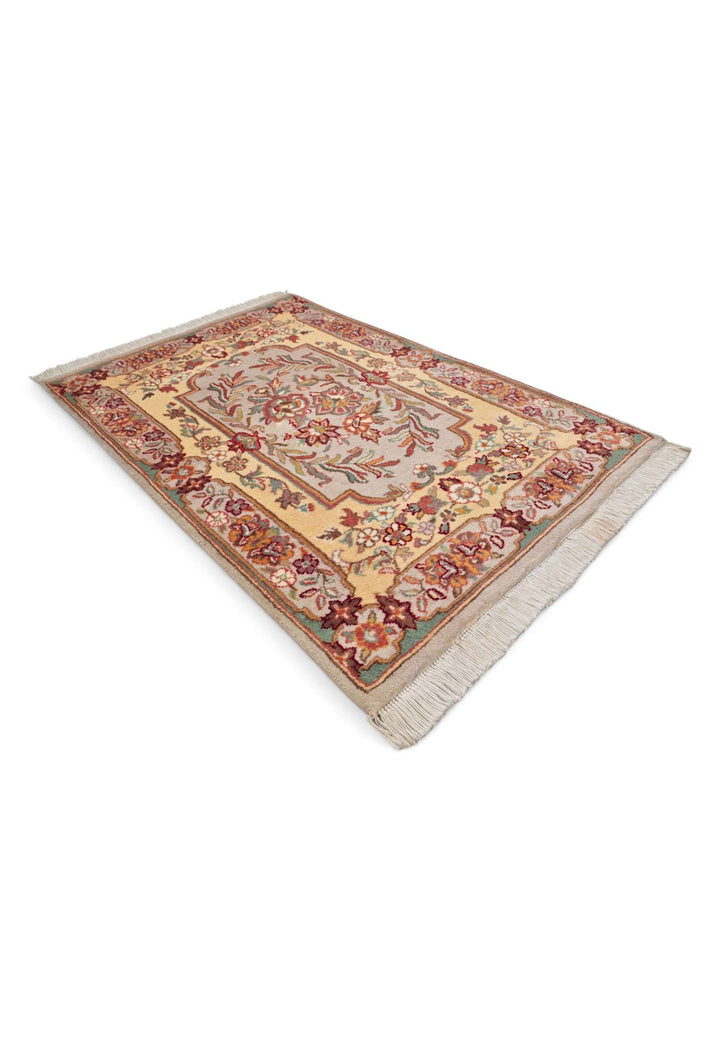 One-of-a-kind butter gold and warm grey Aubusson style rug
