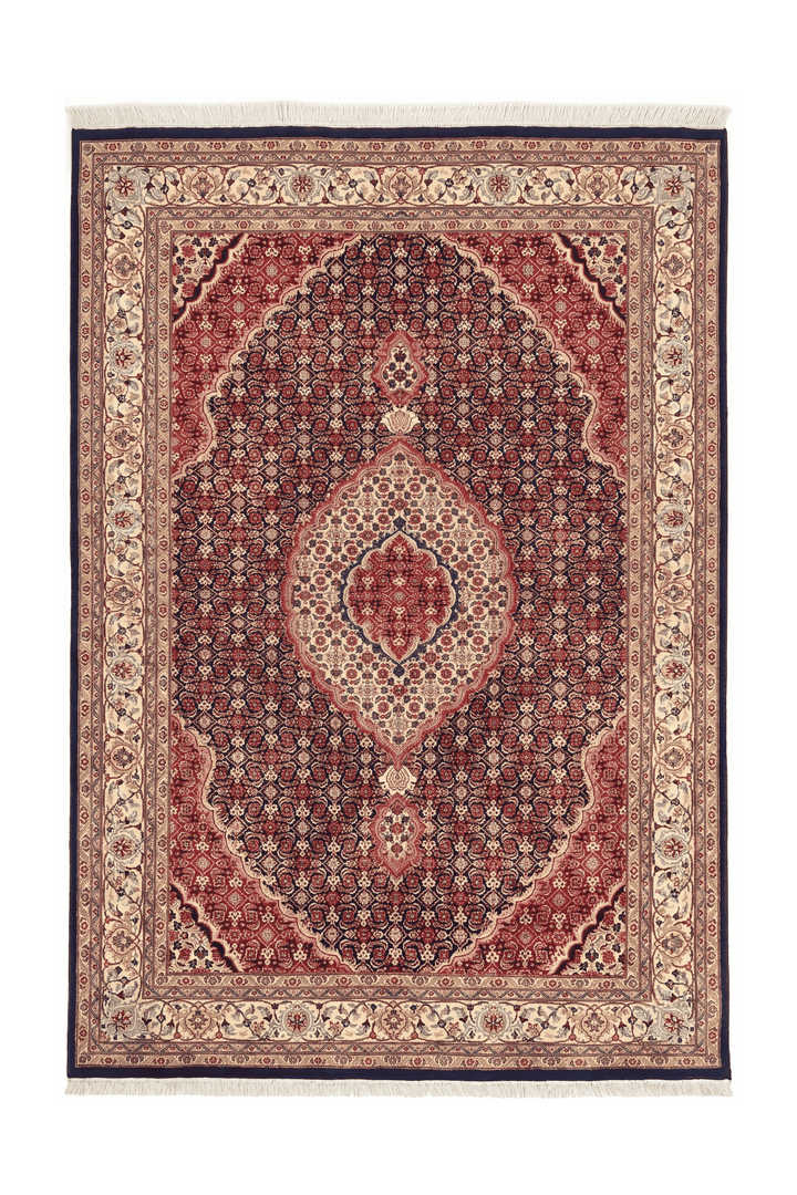 Rose brown mahi medallion Tabriz rug, hand-knotted Pakistani wool