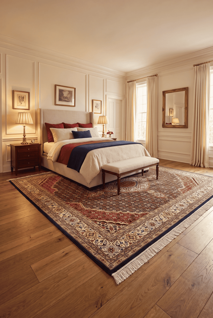 Hand-knotted wool pile of rosewood mahi Tabriz rug