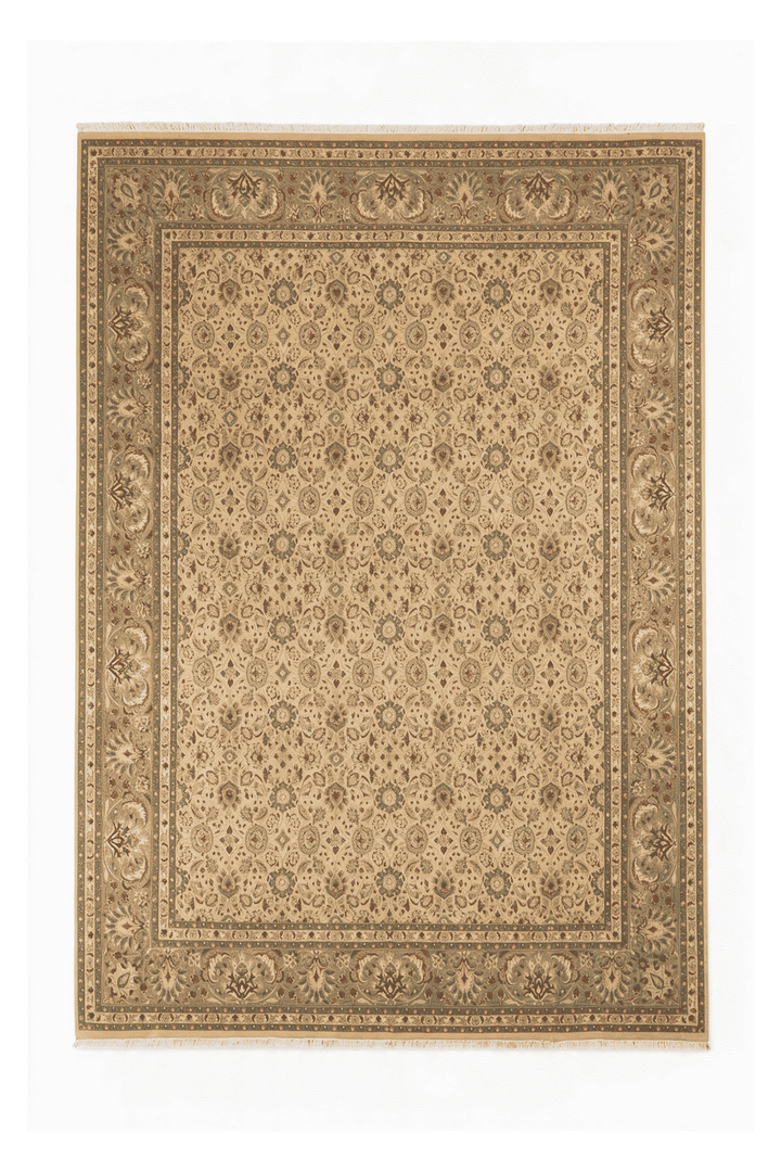 Wheat and sage Hereke floral rug, 243×308cm, about 4.5 tatami