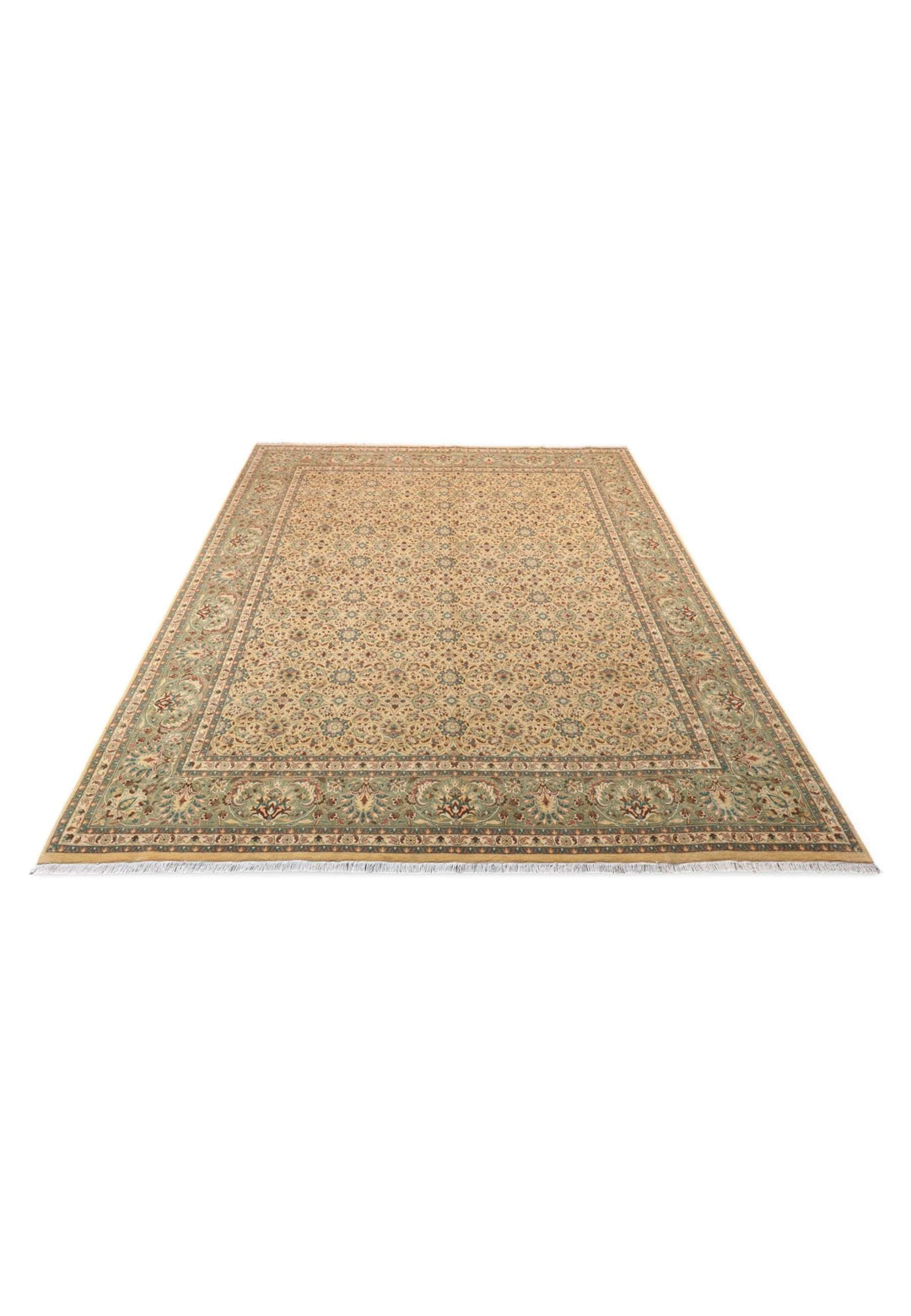 Border detail of wheat Hereke hand-knotted Pakistani rug