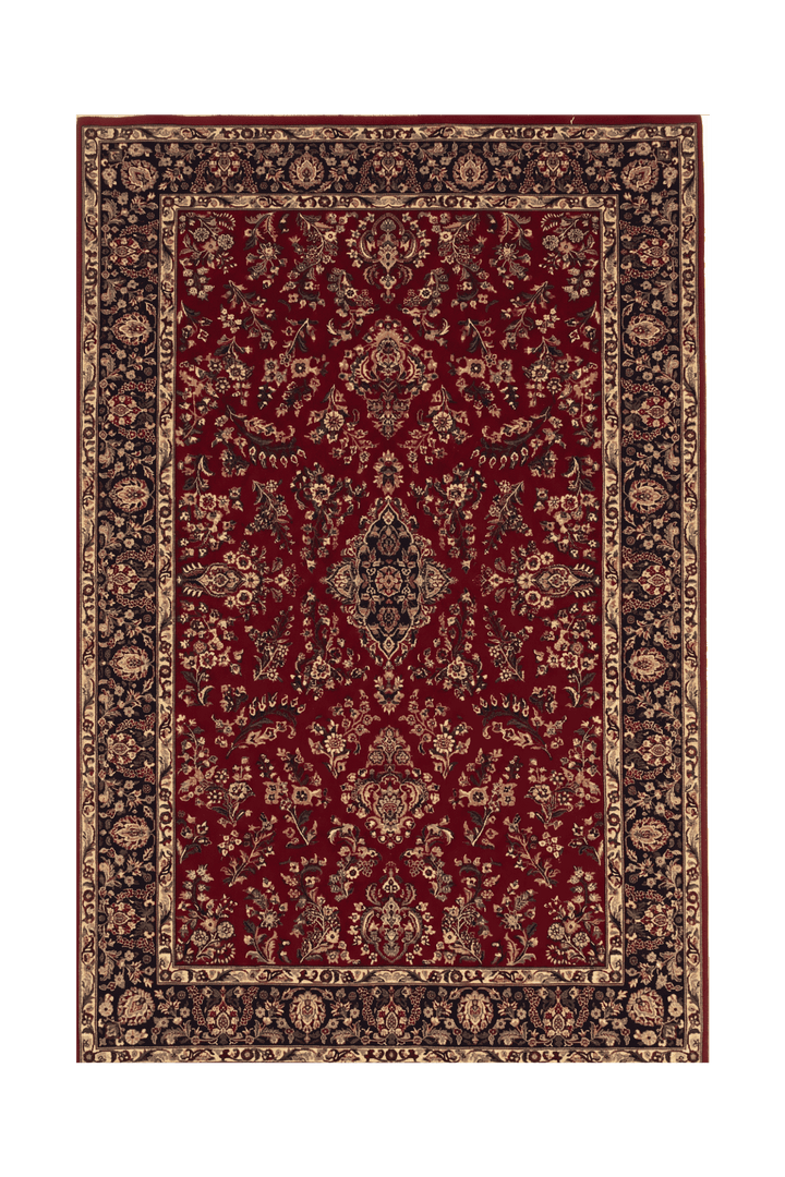 Wine and navy Tabriz floral rug, hand-knotted Pakistani wool