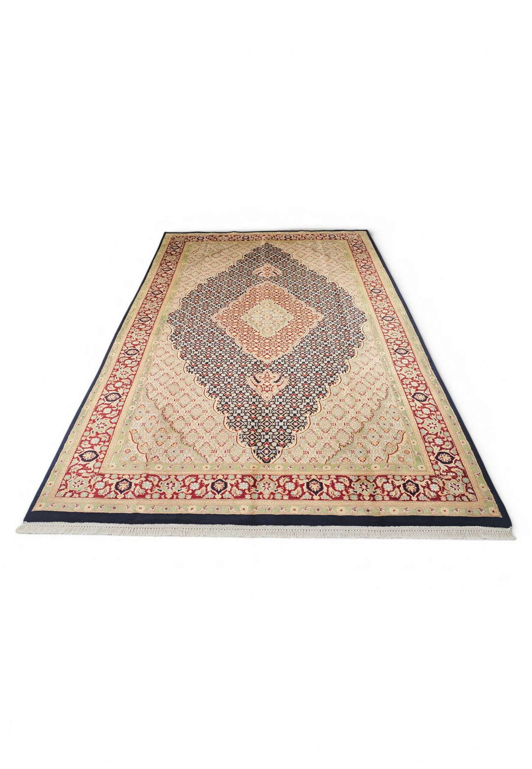 Wool and silk pile of navy Tabriz mahi rug, 181×287cm
