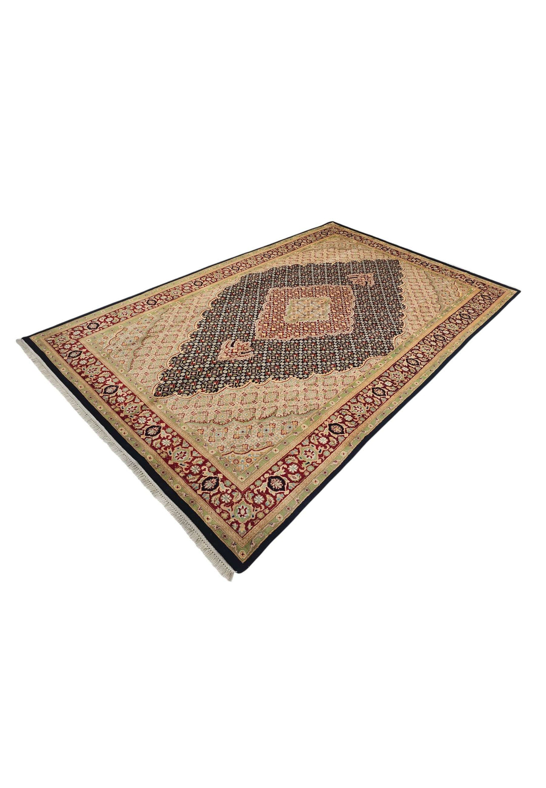 Navy Tabriz mahi rug 181×287cm, Pakistani double-knot weave