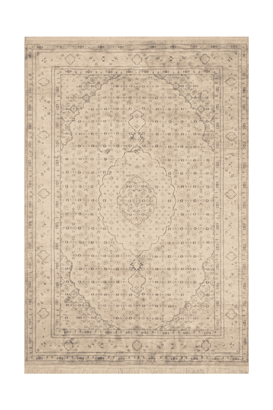 Champagne mahi medallion rug in hand-knotted pure silk