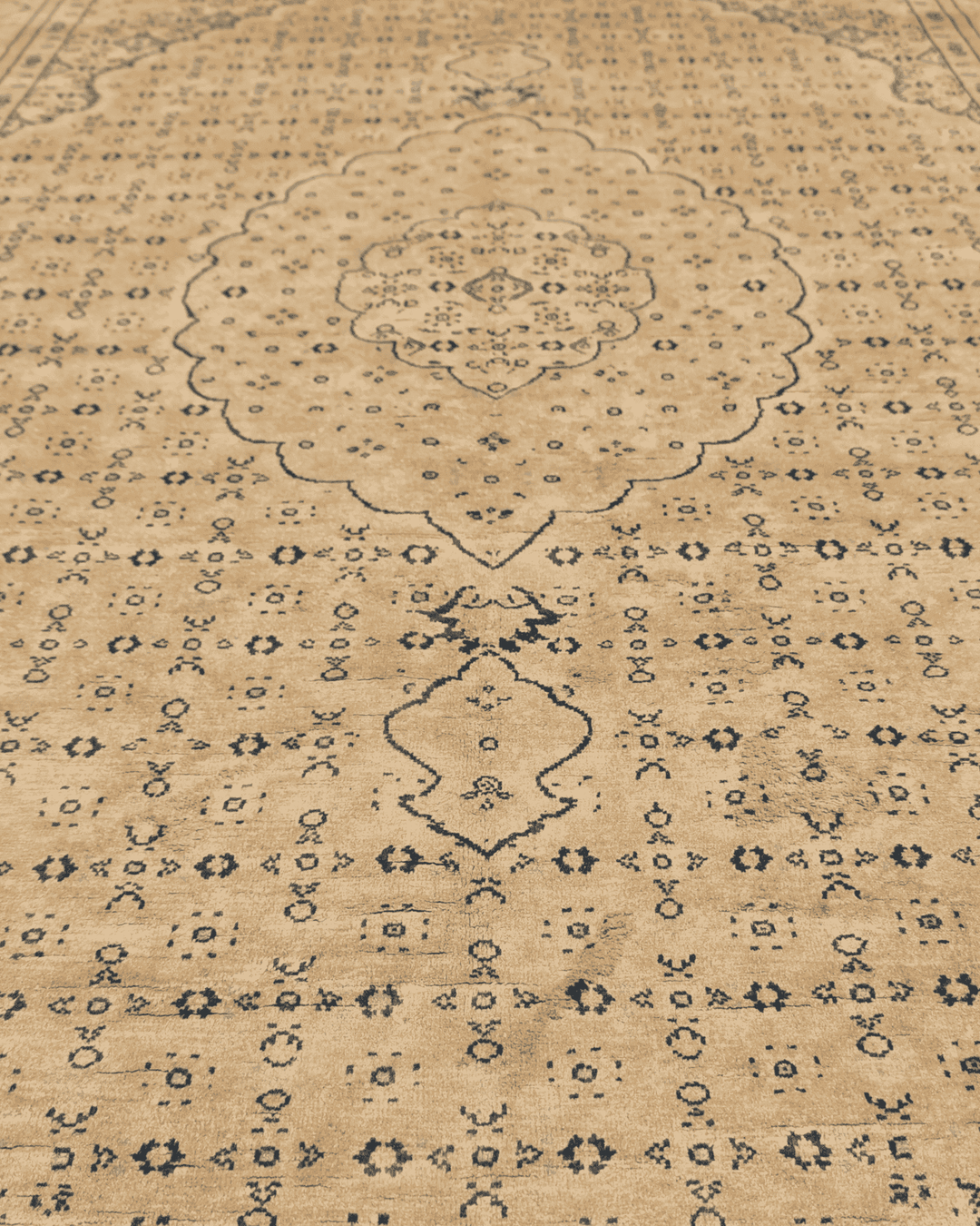 Corner of champagne silk mahi Pakistani rug