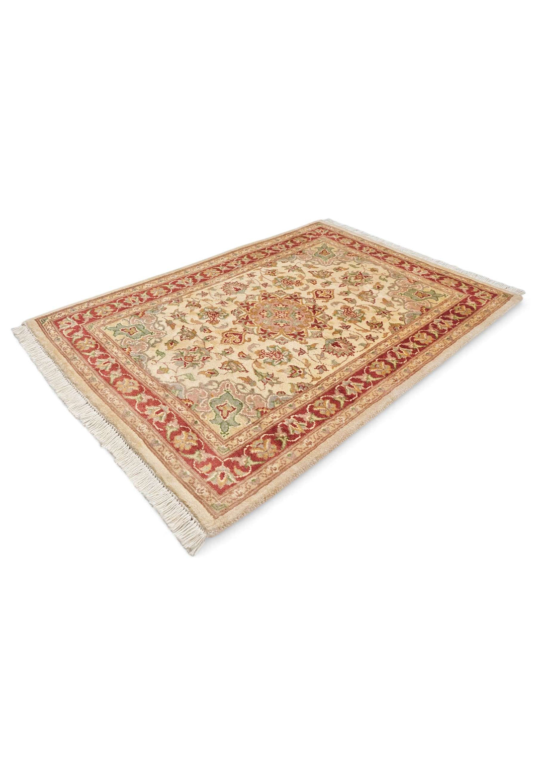 Wool and silk pile of cream brick red Tabriz rug, 61×94cm