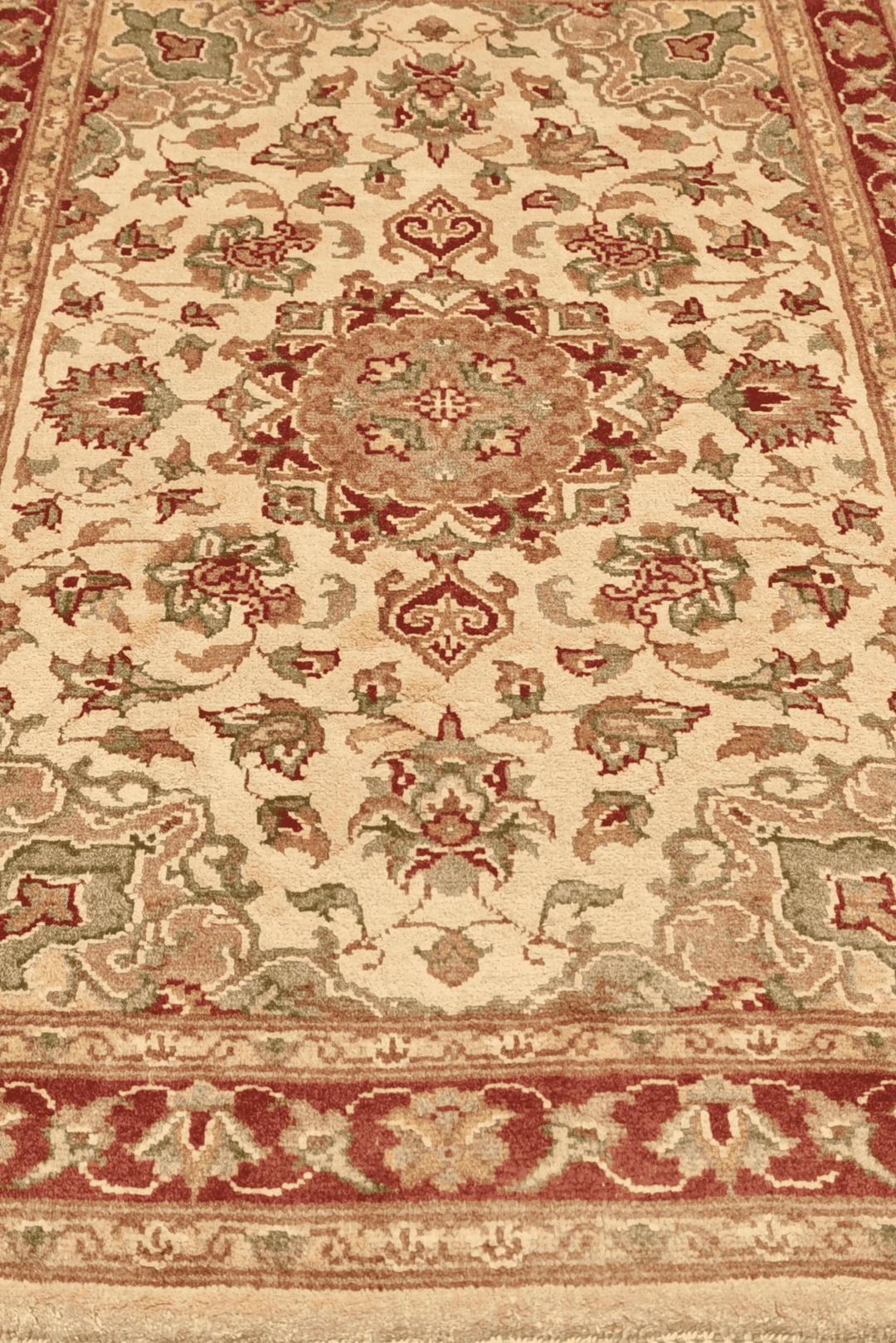 One-of-a-kind cream and brick red Tabriz design entrance mat